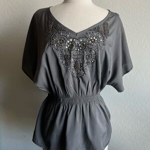 Banana Republic Gray Embellished Top